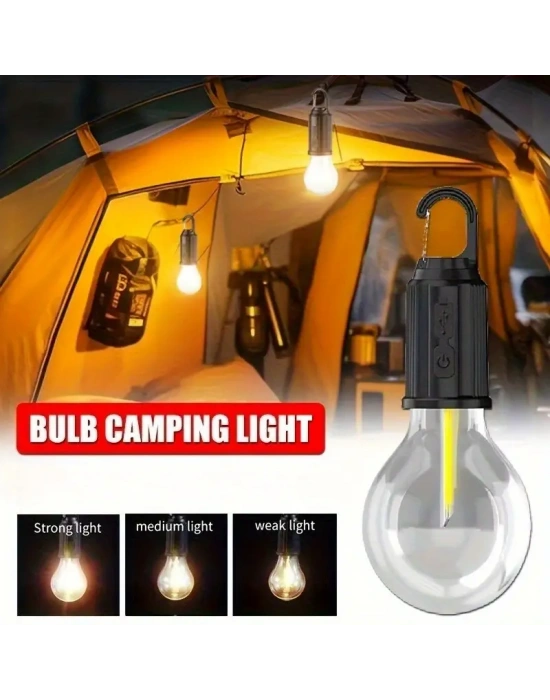 Rustik Taşınabilir Şarjlı Tasarruflu Ampul 10w Led Lamba Type-c Şarj Askılı Asma Aydınlatma