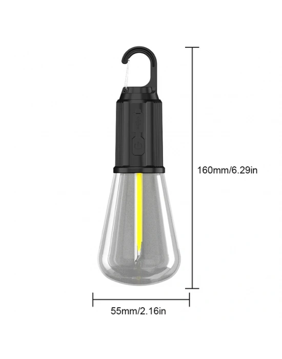 Rustik Taşınabilir Şarjlı Tasarruflu Ampul 10w Led Lamba Type-c Şarj Askılı Asma Aydınlatma T020
