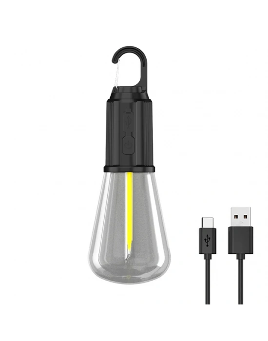 Rustik Taşınabilir Şarjlı Tasarruflu Ampul 10w Led Lamba Type-c Şarj Askılı Asma Aydınlatma T020