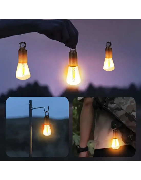Rustik Taşınabilir Şarjlı Tasarruflu Ampul 10w Led Lamba Type-c Şarj Askılı Asma Aydınlatma T020