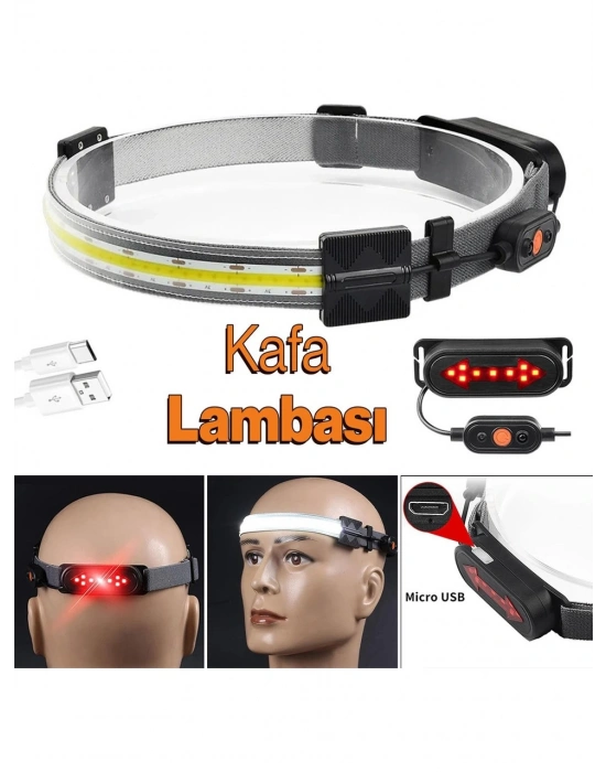 Şarjlı Kafa Lambası Bisiklet Reflektörü Ledli Kamp Kafa Feneri El Feneri 3 Modlu