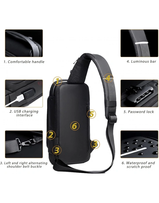 Şifreli Kilitli Usb Girişli Göğüs Omuz Çantası Body Bag