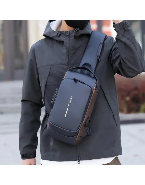 Şifreli Kilitli Usb Girişli Göğüs Omuz Çantası Body Bag