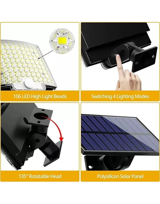 Solar Bahçe Aydınlatma Lambası 108 Led Lf-2501b
