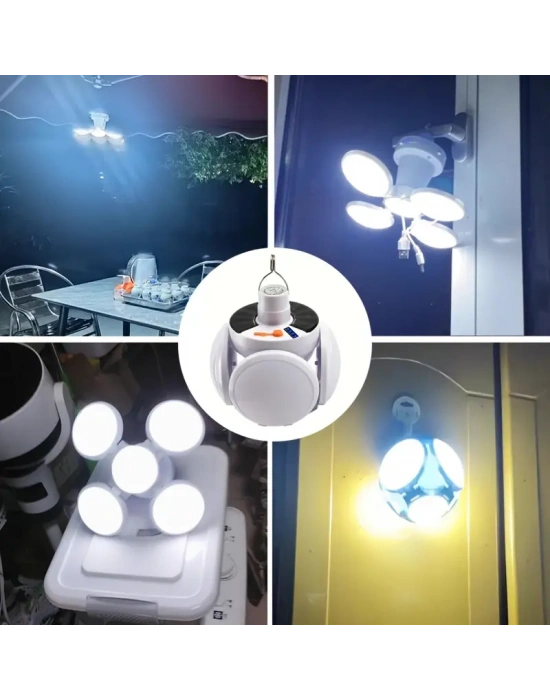 Solar Güneş Enerji Ve Usb Sarjlı 5 Kanatlı Led Lamba Egonex