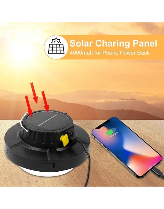 Solar Panelli Telefon Şarj Özellikli Çok Fonksiyonlu Kamp Lambası Aydınlatma