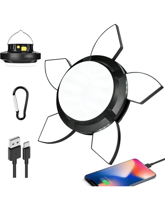 Solar Panelli Telefon Şarj Özellikli Çok Fonksiyonlu Kamp Lambası Aydınlatma