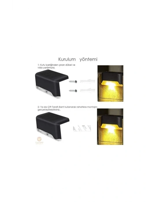 Egonex 4lü Solar Güneş Enerjili Şarj Edilen Köşebent Merdiven Veranda Bahçe Led Lamba Siyah SV-1005