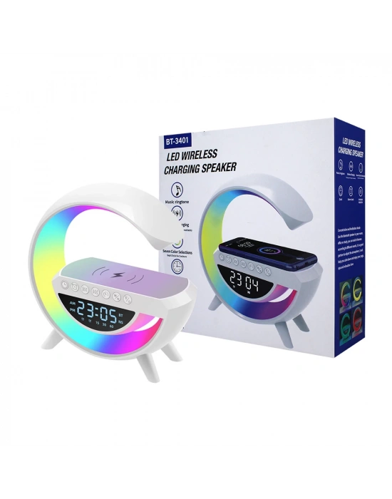 Telefon Kablosuz Hızlı Şarj Aleti Masa Lambası Bluetooth Hoparlör Speaker Gece Lambası Led G Lamba Beyaz