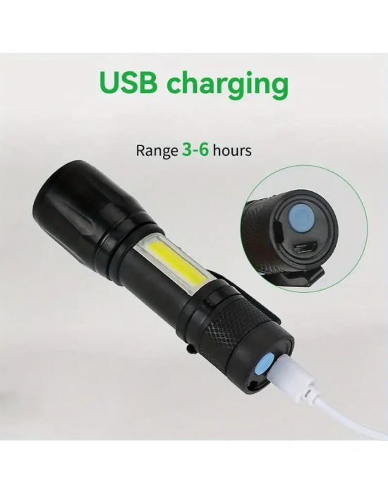 Ultra Güçlü Taktik Şarjlı Led El Feneri Çakarlı