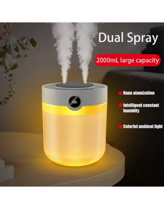 Ultrasonik Oda Hava Nemlendirici Çift Sprey Aromatherapy Ev Ofis Humudifier Rgb Işıklı 2lt