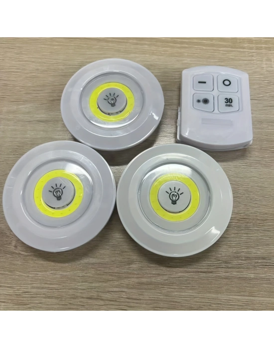 Uzaktan Kumandalı Yapışkanlı 3lü Led Spot Lamba
