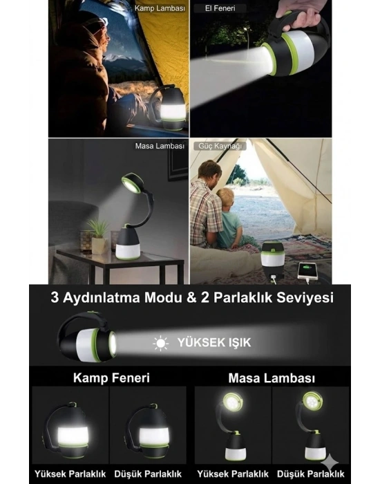 VOLEMİ Şarjlı Kamp Lambası Masa Lambası Uzun Menzilli Acil Durum Feneri V-068