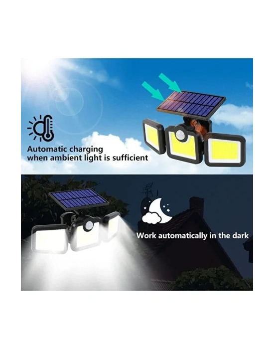 Volemi Üçlü Solar Led Projektör – Beyaz Işık – Sensörlü Dış Mekân Aydınlatma