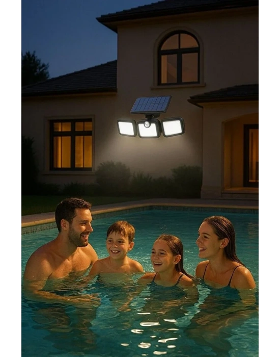 Volemi Üçlü Solar Led Projektör – Beyaz Işık – Sensörlü Dış Mekân Aydınlatma