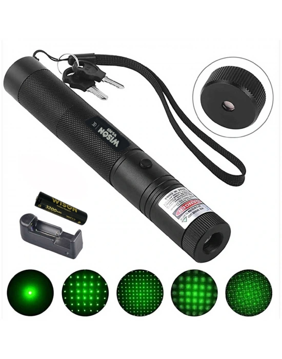 Wison Ws-503 100mw 3.7v 3200 Mah Desen Başlıklı Şarjlı Yeşil Lazer Pointer
