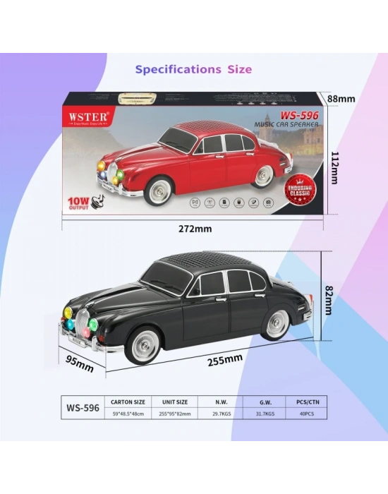 Ws-596 Araba Görünümlü Kablosuz Bluetooth Hoparlör Siyah