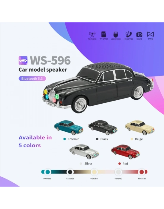 Ws-596 Araba Görünümlü Kablosuz Bluetooth Hoparlör Siyah
