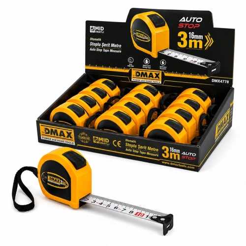 Egonex Dmax Dmx-4776 ( 3mt X 16mm ) ( Otomatik ) Çelik Şerit Metre ( Stoplu )*12x12