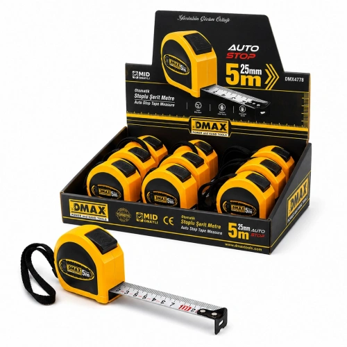 Egonex Dmax Dmx-4778 ( 5mt X 25mm ) ( Otomatik ) Çelik Şerit Metre ( Stoplu )*12x8