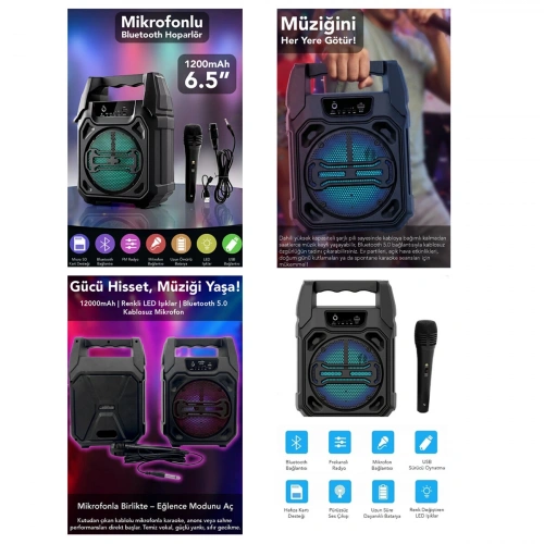 Egonex Fantastic Qualıty Q-max Ps-1283 ( 6.5 ) Bluetooth Wireless Mikrofonlu Hoparlör & Speaker ( Usb Sarjlı ) ( Aux & Tf & Usb)*18