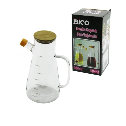 Egonex İbico İ22-149 ( 900ml ) ( Cam ) Yağdanlık ( Bambu Kapaklı & Ölçekli ) ( Cam Kulplu )*24=k