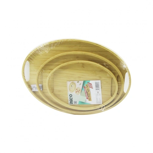 Egonex İbico İ22-270 ( 3 Boy ) ( Oval ) ( Bambu Ahşap ) Tepsi Seti ( 20x29 & 26x36 & 31x45cm )*12
