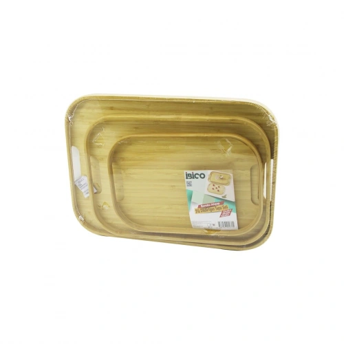 Egonex İbico İ22-271 ( 3 Boy ) ( Dikdörtgen ) ( Bambu Ahşap ) Tepsi Seti ( 22x33 & 28x40 & 33x45cm )*12