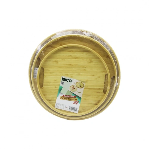 Egonex İbico İ22-272 ( 3 Boy ) ( Yuvarlak ) ( Bambu Ahşap ) Tepsi Seti ( Çap: 30cm & 35cm & 38cm )*12