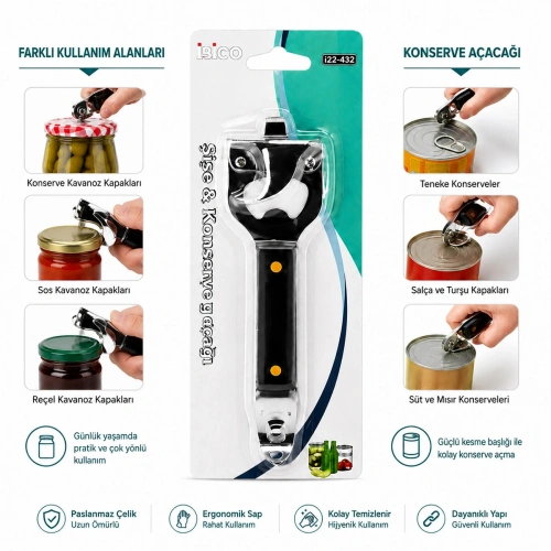Egonex İbico İ22-432 ( Çok Amaçlı ) Konserve & Kapak Açacak*12x40