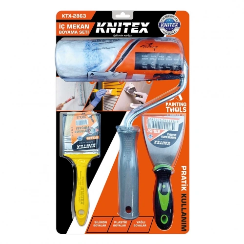 Egonex Knıtex Ktx-2863 ( 3pcs ) Nalbur & Boyacı Set ( Spatula & Kestirme Fırça & Boya Rulo 20cm)*20