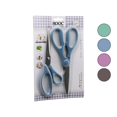 Egonex Rooc Mks-7 ( 2li Set ) ( Terzi & Mutfak=çok Amaçlı ) Makas Seti ( Renkli Plastik Saplı )*12x6