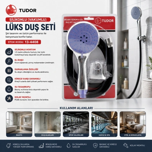 Egonex Tudor Tdr-253 Milano ( Vakumlu & Silikon ) Lüks Duş Seti (duş Başlık=mix) (silikon Hortum=1.5mt) (mafsal=3 Kademe)*50