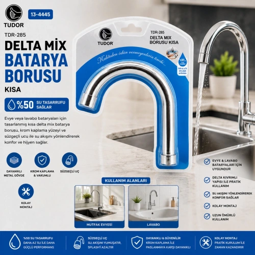 Egonex Tudor Tdr-285 ( Kuğu ) ( Evye & Lavabo ) Kısa Delta Mix Batarya Borusu ( Krom Kaplama & Vakumlu & Süzgeçli Uç)*50