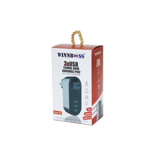 Egonex Wınnboss Model-3400 ( Termal Akım Korumalı ) ( 1xpriz ) ( 3xusb ) Duvar Tipi Priz ( 10a & 2500w & Usb 2.1a ) ( 2500w )*96