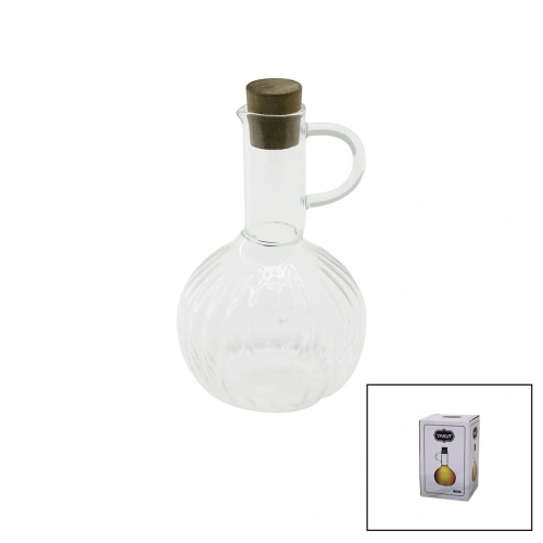 Egonex Yakut-13315 ( Mini ) ( Cam ) Yağdanlık ( Çizgili Desen ) ( 300ml ) ( Ahşap Bambu Mantar Tıpa )*48