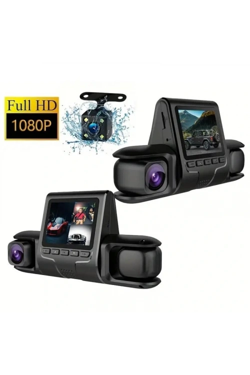 1080p Üçlü Lens Araba Dash Cam Dashcam Ön İç & Arka Hd Araba Dvr 120 ° Açı Döngü Kaydı Yerçekimi Sensörü