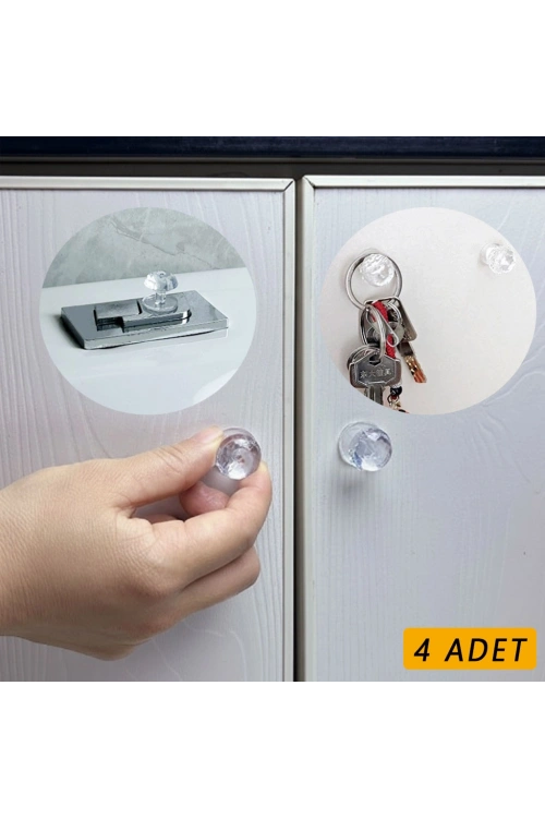 4 Adet Kristal Tasarımlı Çok Amaçlı Yapışkanlı Tutacak Buton