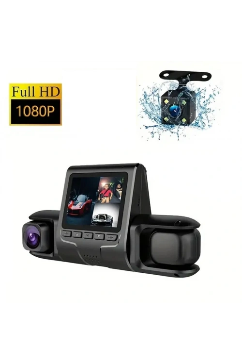 1080p Üçlü Lens Araba Dash Cam Dashcam Ön İç & Arka Hd Araba Dvr 120 ° Açı Döngü Kaydı