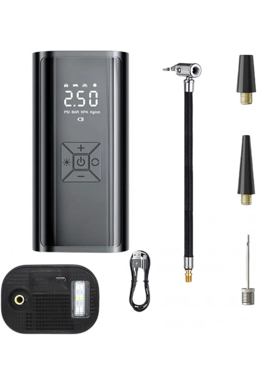 Hava Pompası & Powerbank | 150 Psı Ultra Basınç, Led Işıklı, Lcd Ekranlı, 4000mah Taşınabilir Şarjlı Kompresör