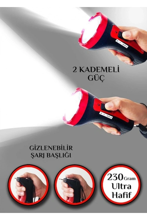 İtalyano Şarjlı 10w Projektör Led El Feneri 2 Mod Aydınlatmalı Uzun Menzil Işıldak Kambur Fener