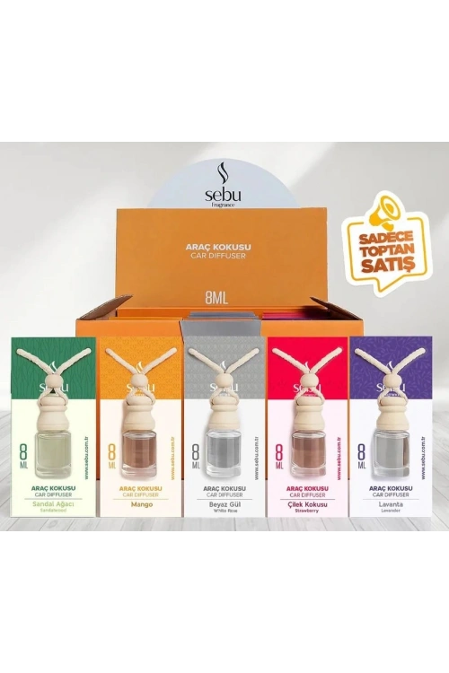 Sebu Fragrance Oto & Araç Kokusu (cam Şişe) (ipli Ahşap Kapak) (8ml) (çilek & Lavanta & B.gül & Sandal & Mango & Okyanus)*24x12