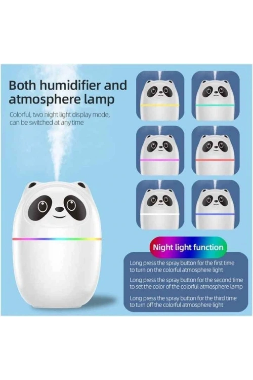 3ü 1 Arada Panda Nemlendirici, Led Işık, 220 Ml Kapasite, 12 Saat Çalışma Süresi, Model A10