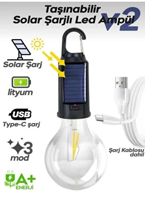 Panther Pt-331 (solar & Usb Şarj) (seyyar Ampul Model=rustik) Kamp Lambası (mandallı Kanca Askılık) (3-kademe Işık)*120