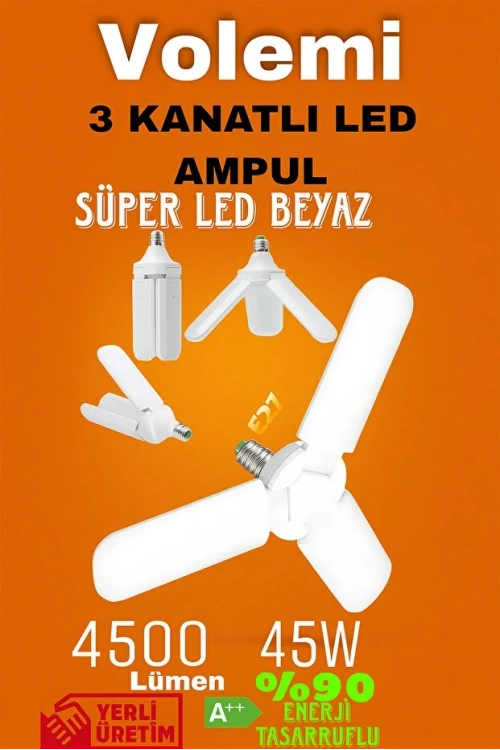 Volemi Pervane LED Ampül 3 Kanatlı 220V 45W 4500 Lümen Beyaz E27