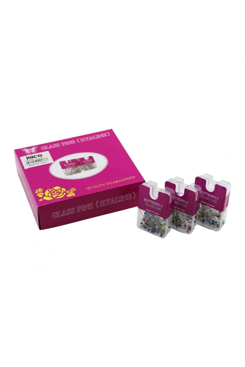 Egonex İBİCO İ20-001 GLASS PINS (HYALINE) BUTTERFLY (100PCS ±5) (RENKLİ TOPLU) BAŞÖRTÜ İĞNESİ (ŞEFFAF PLASTİK ASKILIKLI KUTULU)*12X40