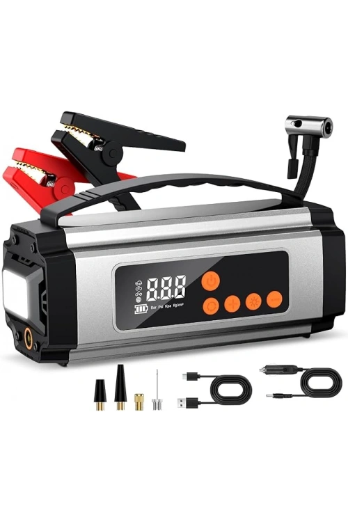Pro Akü Takviye Şarj Cihazı 10000 Mah Akü Takviye Cihazı Akü Şarj Cihazı Lastik Şişirme Pompası 4in1 Jump Starter