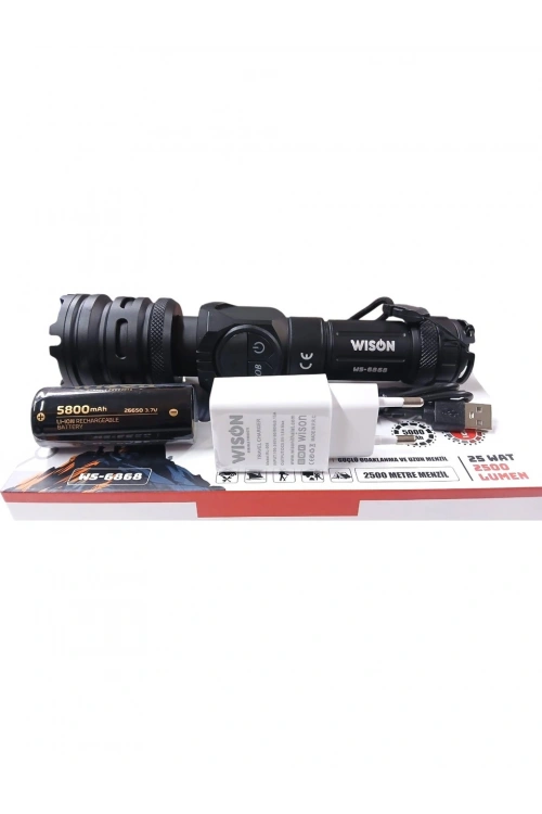 Wıson WS-6868 2500 lümen 25 wat 5000 mah Pil Şarj Edilebilir Uzun Menzilli El Feneri