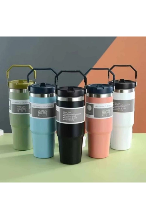 900 ml Taşıma Kulplu Paslanmaz Çelik Termos Mug Bardak