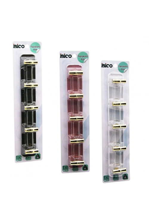 Egonex İbico İ17-013 ( 5 Kollu= Gold & ( T= Ꟶ ) Yapışkanlı Pls. Askı ( Mika Kristal Şeffaf Renkli Taban ) ( 5kg.taşıma )*12x10